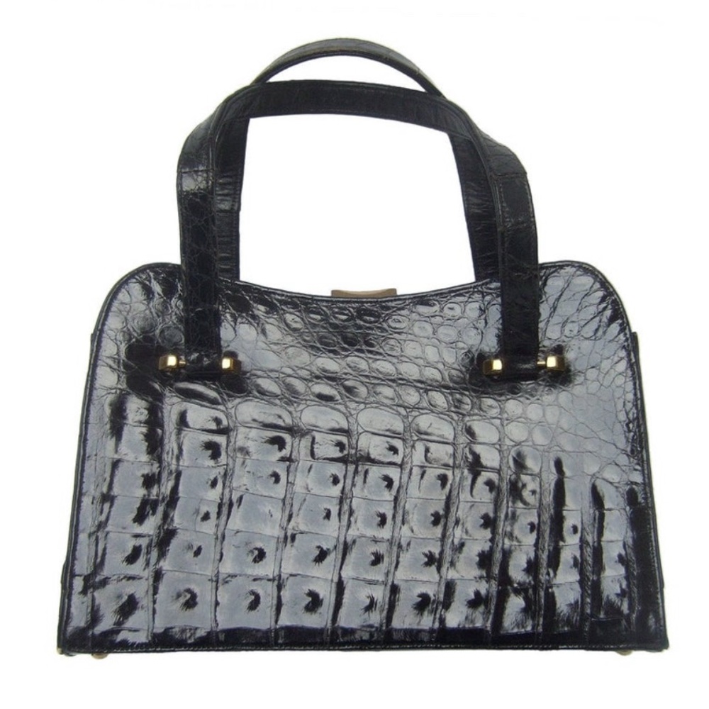Elegant Black Crocodile-Embossed Women's Handbag